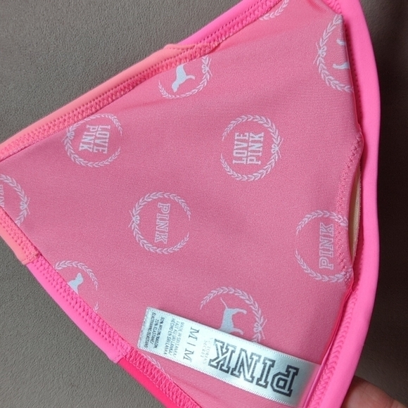 PINK Victoria's Secret Bikini Halter Top Padded Multi Color Pink Pattern Barbie - Picture 8 of 8